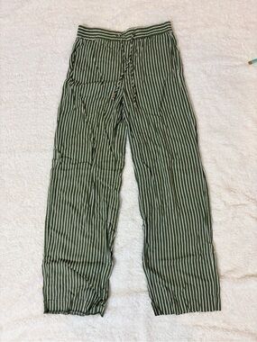 Zara Green & White Striped Drawstring Beach Lightweight Pants Size Small
